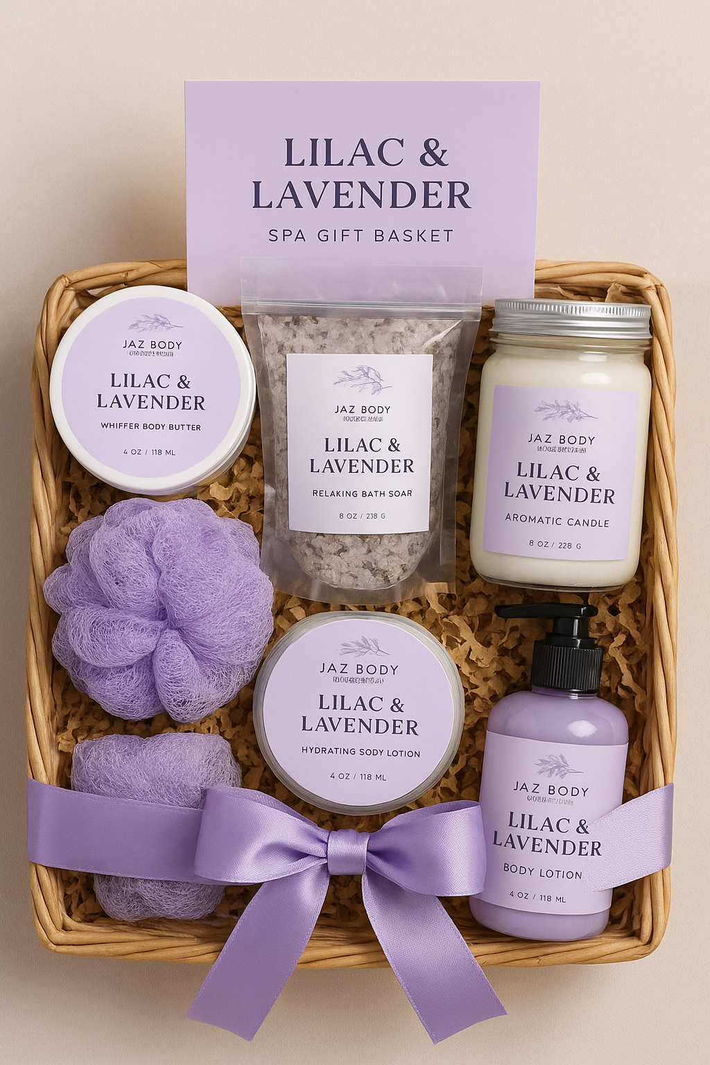 Lilac and Lavender Spa Gift Basket-1