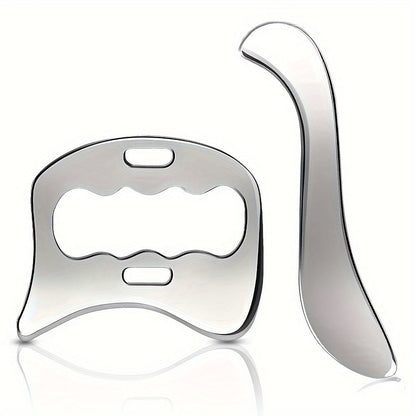 2pcs Stainless Steel Gua Sha Massage Tool Set(Silver)-0