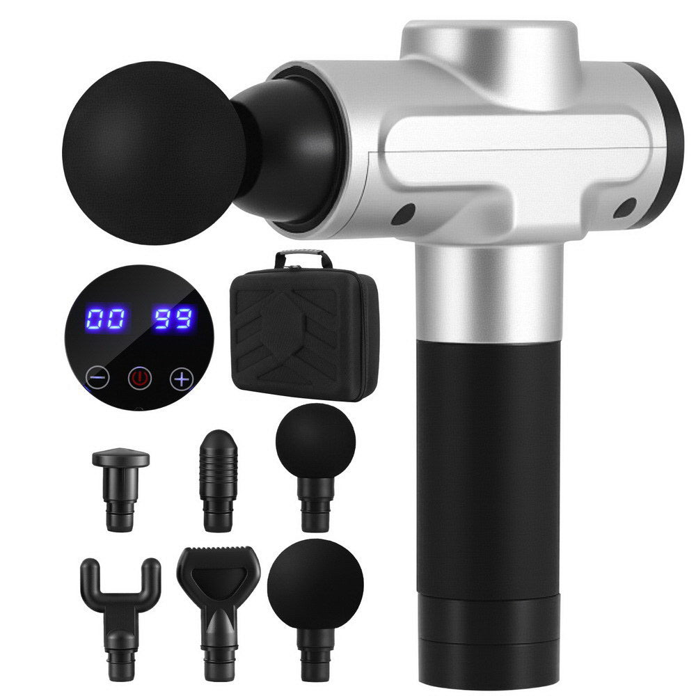 Everfit Massage Gun 30 Speed 6 Heads Vibration Muscle Massager Chargeable Silver-0
