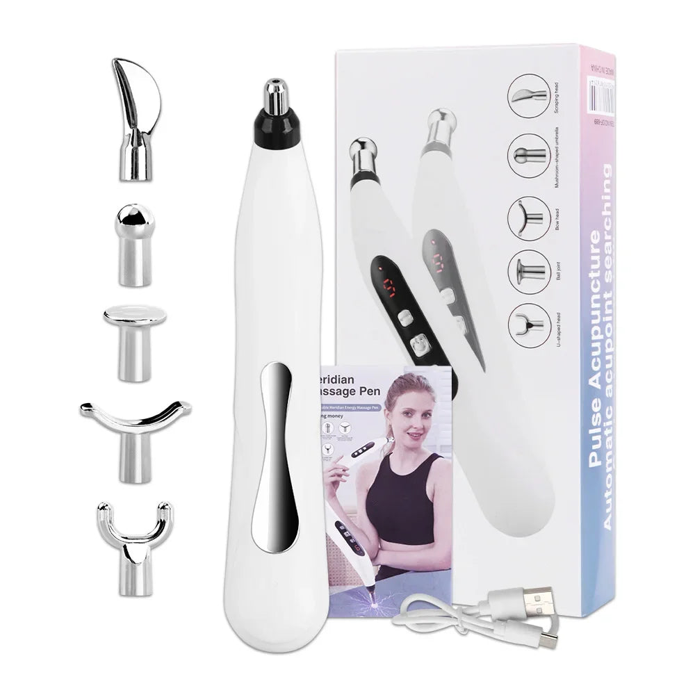 USB Rechargeable Laser Acupuncture Pen Meridian Energy Massager White-0