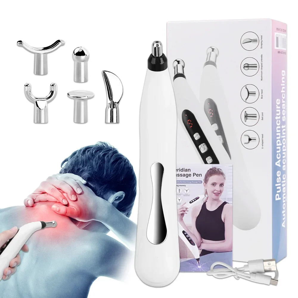 USB Rechargeable Laser Acupuncture Pen Meridian Energy Massager White-1