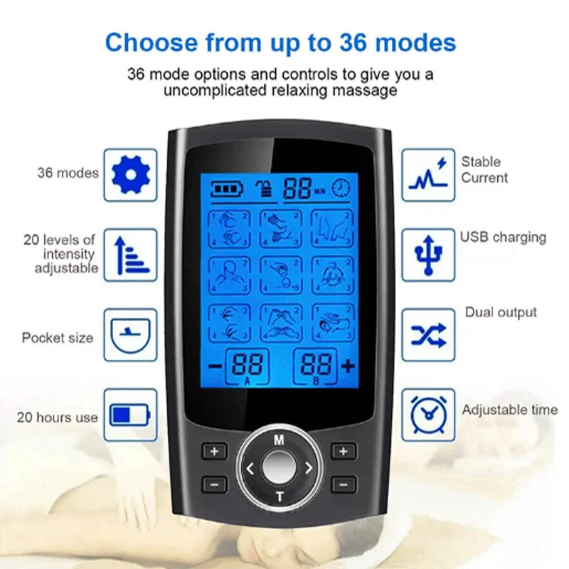36-Mode TENS & EMS Muscle Stimulator Digital Therapy Device Black-3