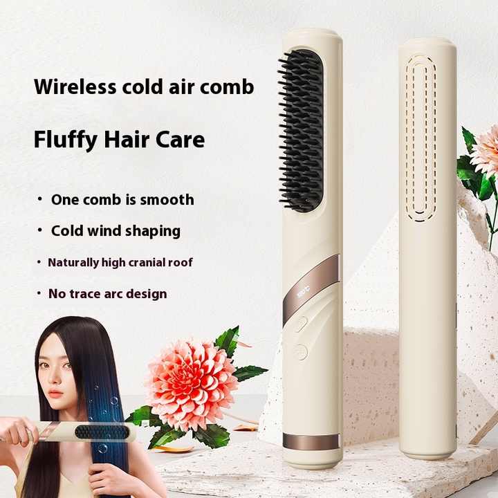 NNEDSZ Blue Portable USB Rechargeable Cold Wind Ionic Hair Straightening Brush, Multi-Functional Hair Straightener and Curler, Lightweight and Travel-Friendly-1