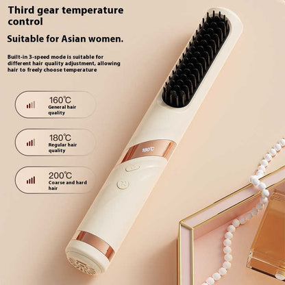NNEDSZ Blue Portable USB Rechargeable Cold Wind Ionic Hair Straightening Brush, Multi-Functional Hair Straightener and Curler, Lightweight and Travel-Friendly-2