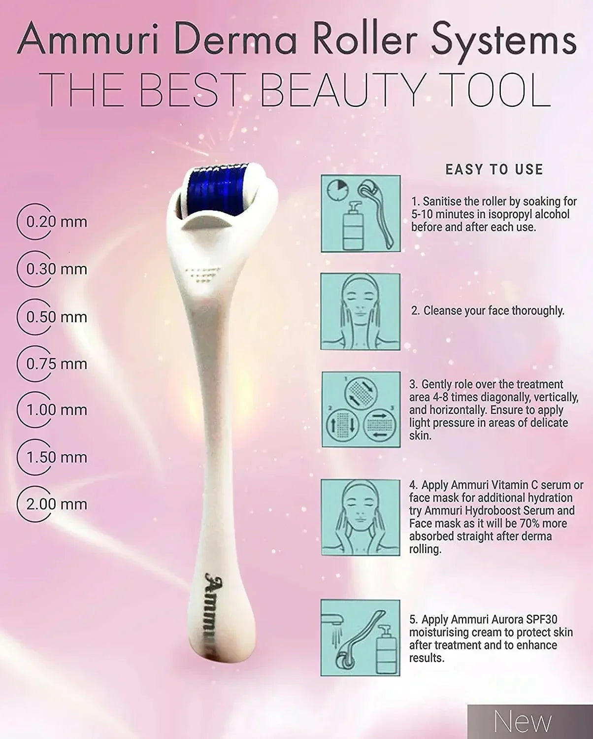 Titanium Derma Roller 0.5mm for Skin Rejuvenation & Collagen Boost | Ammuri-4