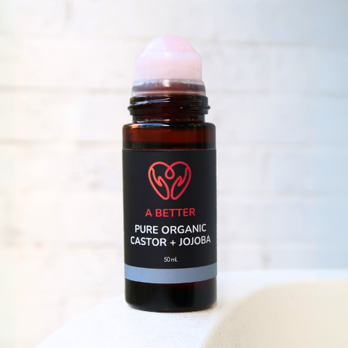 Pure Organic Castor Oil and Jojoba Roll-On 50mL - Amber Glass Bottle Rose Quartz Roller-0