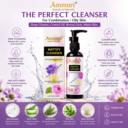 Mattifying Facial Cleanser for Oily Skin & Pore Control (100ml) | Ammuri-3